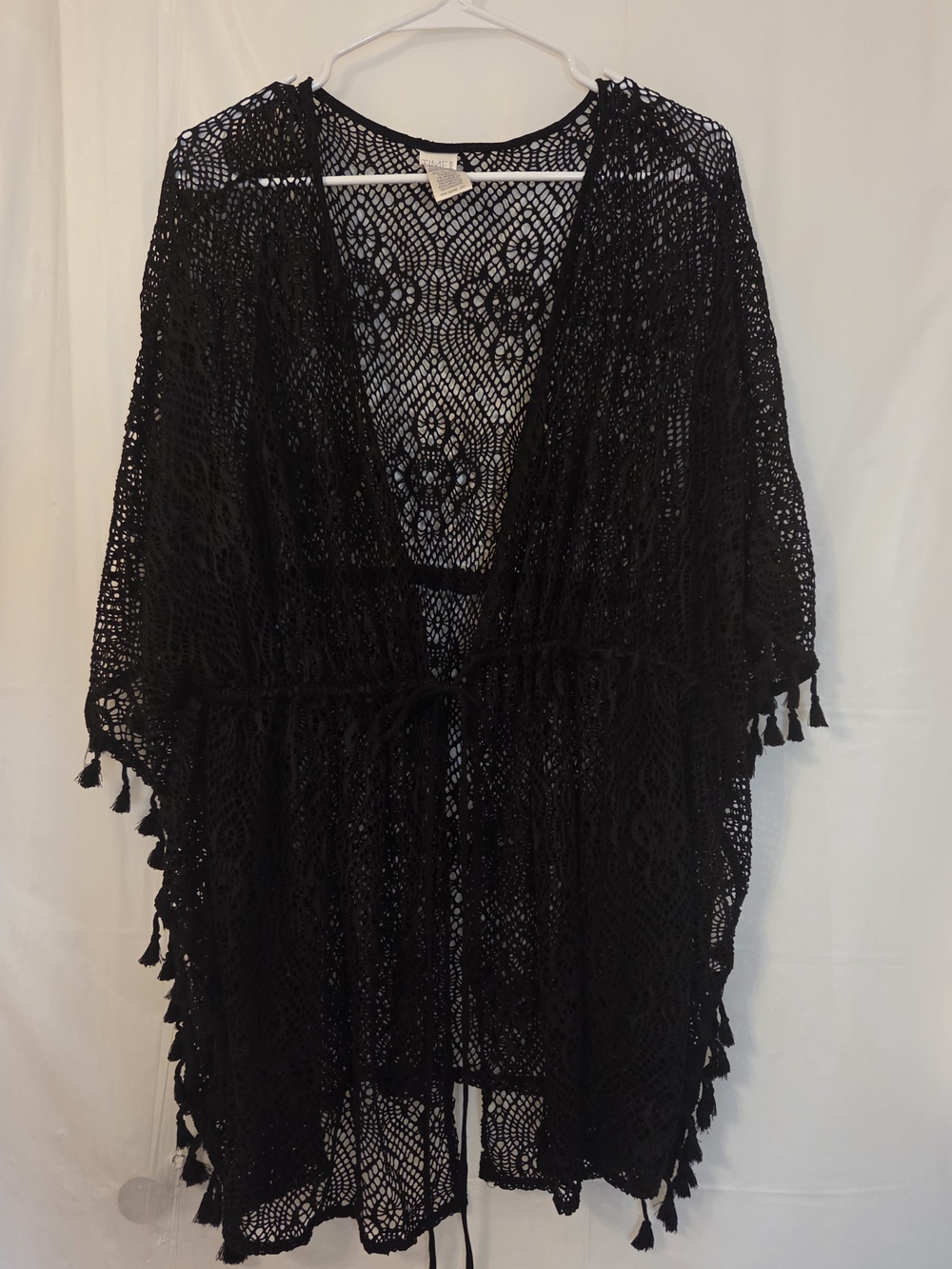 Black Crochet Cover-Up Dress with Tassel Tie By Time And Tru. Size 18.
